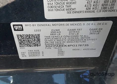 2023 Chevrolet Silverado C1500 Custom из США, поврежденный, VIN 3GCPABEK4PG176735